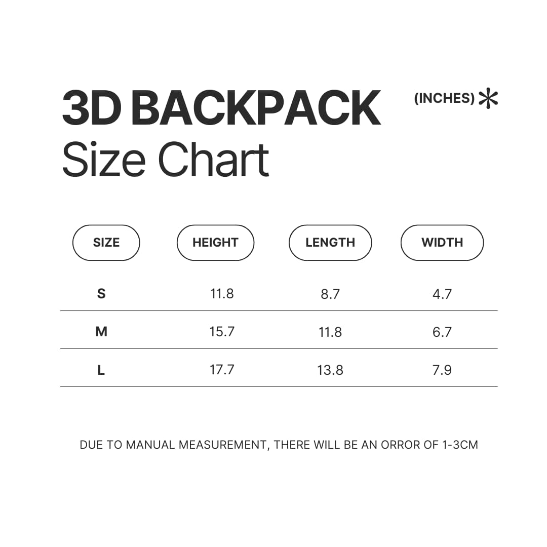 3D Backpack Size Chart - Blackpink UK Store